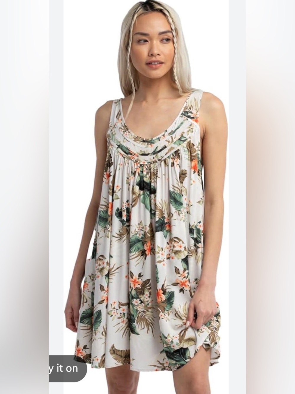 Rip Curl On The Coast Mini Dress Tropical Floral Print White Green Small